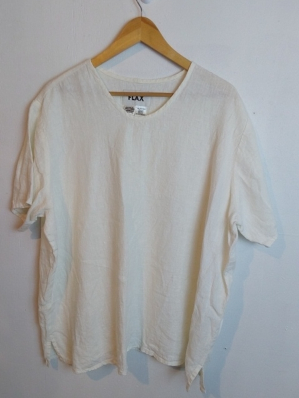Flax|Womens Cream Short Sleeve Linen Top Neutral Oversized Beach Sz.Large